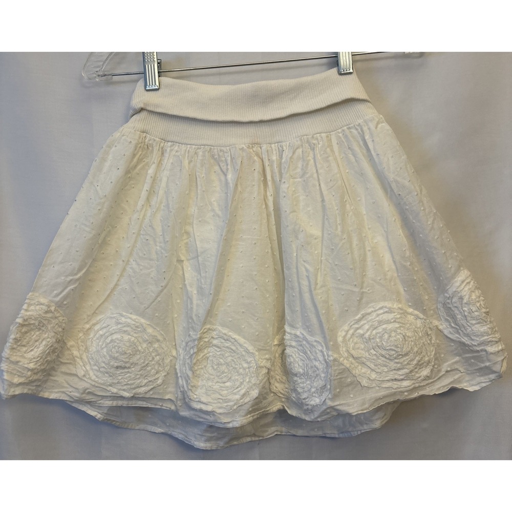 Candies White Mini Skirt Rosette Fold Waist Fairy Whimsigoth Grunge Y2K Jrs M